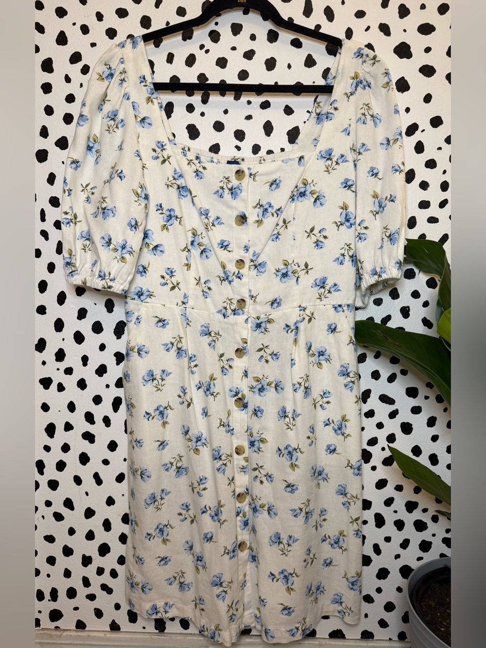 Old Navy Cottage Core Puff Sleeve Button Square Neck Dress